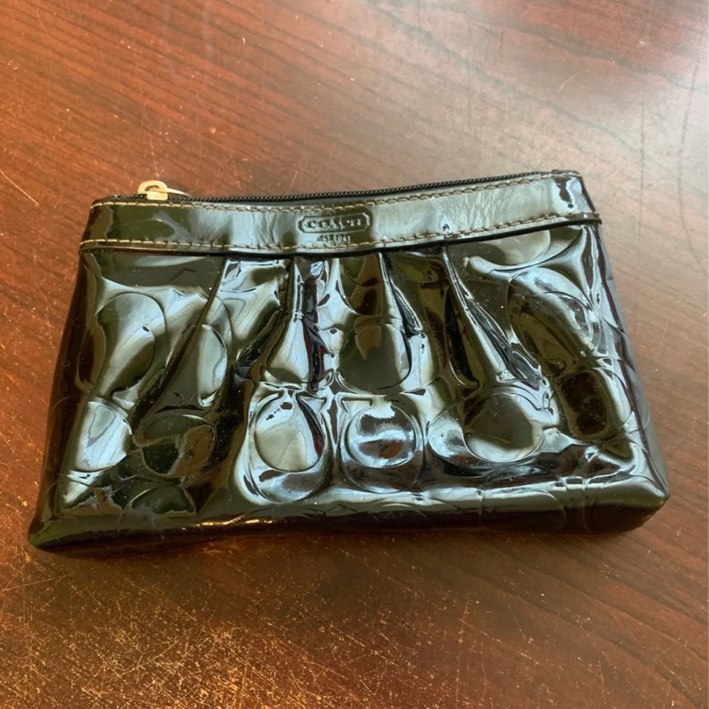 Coach black patent leather wristlet
